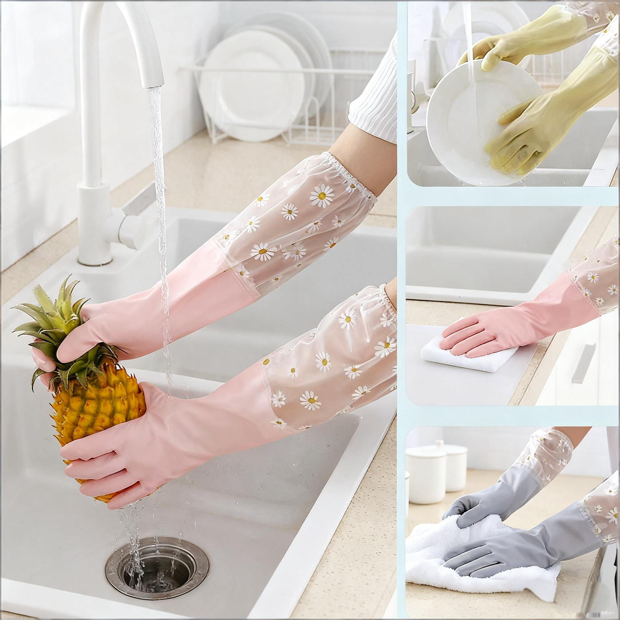 1 Pair Rubber Gloves Long Slee - Dish Glove Rubber recension och pris