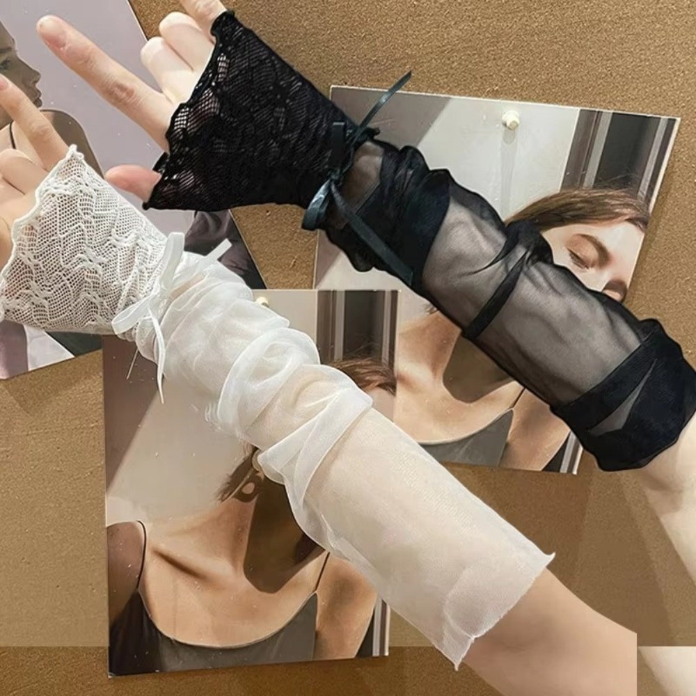 Y2K Lace Ruffle Mesh Gloves Sh - Fingerless Glove Knit recension och pris