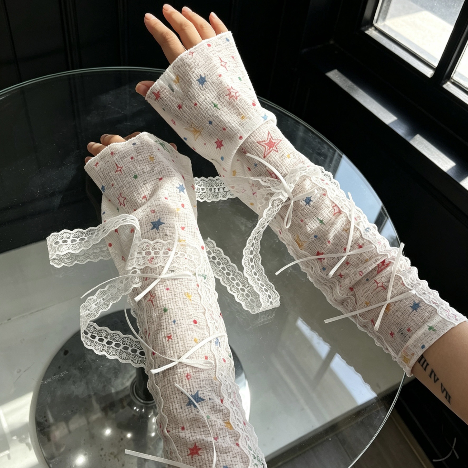 Kawaii Star Print Lace Arm Sle - Fingerless Glove Knit recension och pris